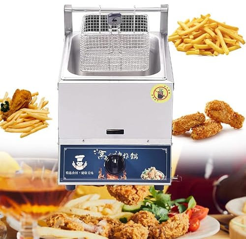 WEIMILOR Friggitrice elettrica Commerciale da banco in Acciaio Inox con Controllo della Temperatura, Vasca Singola Grande per Patatine Fritte per Cucina Domestica,10L
