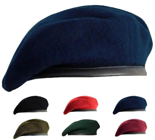 Gajaous Berretti militari britannici per uomini e donne, berretti dell'esercito in lana e pelle, blu navy, M