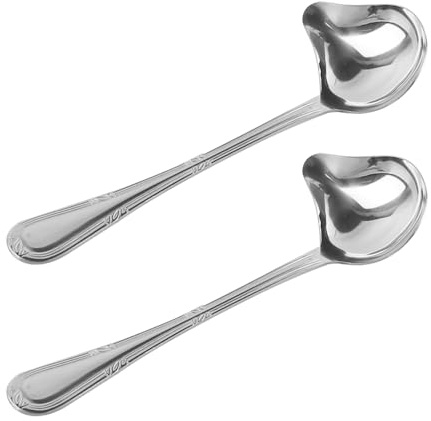 Ieron Lot de 2 louches à Sauce avec Bec verseur, cuillères à Sauce argentées, cuillère à arroser en Acier Inoxydable, Longue Petite cuillère à Sauce pour soupes, vinaigrettes, sauces et Plus Encore