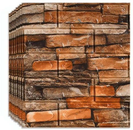 12 Stücke 3d Selbstklebende Wandpaneele - 35x38.5cm, Selbstklebend Tapete Steinoptik, Vintage Backstein Stein Tapeten Dekorative für Wohnzimmer,Schlafzimmer,Küche,Wandverkleidung (Retro-Rot)