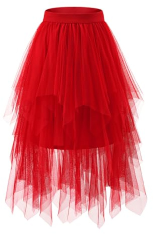 Bridesmay - Gonne in tulle da donna, stile fatina, linea A, soffice, in rete, a strati, gonna midi lunga, tutù, M