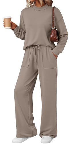LILLUSORY Womens Lounge Two 2 Piece Sets Early Fall 2025 Fashion Outfits Clothes Clothing Matching Sweatsuit Sweat Suit Trendy Airport Travel Winter Loungewear Pajamas Cruise Old Money Nutmeg L