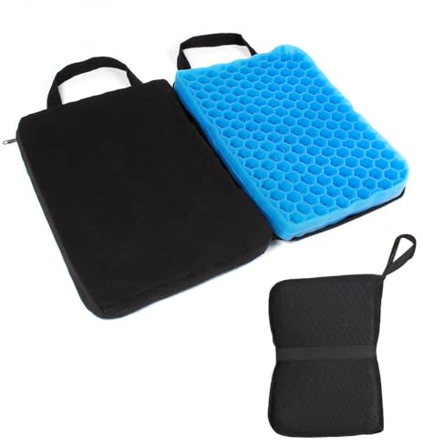 KBIBCK Gelkissen Sitzkissen Faltbar, Gel Sitzkissen Ergonomisches, Sitzkissens Tragbar Reisen Stuhlkissen, Faltbares Gel Sitzkissens mit Rutschfestem Bezug für Rollstuhl, Auto, Büro, Zuhause, Reisen