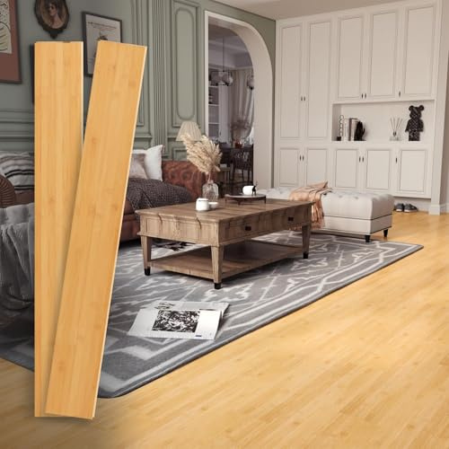 Jeedeson Solid Bamboo Floor, Carbonised Design, Easy DIY Solid Wood Flooring Planks Interlocking for Living Room, Dining Room & Bedroom (2 Pieces, 40.15 Inches L x 5.11 Inches W x 0.6 Inches D)