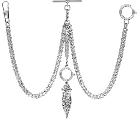 BOSHIYA Taschenuhrkette mit T Bar Endstück Gesamtlänge 73cm Doppel Albert T-Bar Taschenuhr Kette 3 Haken für Weste Knopfloch Gold