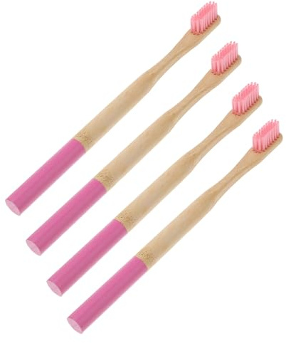 Homoyoyo Set 4 Spazzolini da Denti in Bambù Biodegradabile Setole Morbide per Uso Domestico da Viaggio, Impugnatura Confortevole e Confezione in Carta Kraft Rosa Colore Casuale