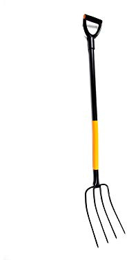 TOP TOOLS Gartengabel, 4 Zinken, Metallstiel mit Gelbem Mittelstück, 120 cm Länge, Gartengerät für Dung und Heu (Spatengabel 4 zinken mit metallstiel)