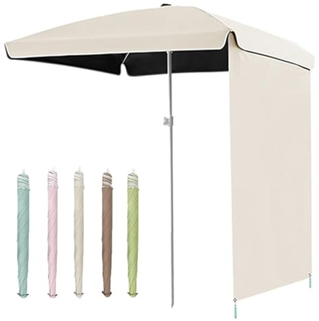 Sombrilla de playa portátil de 6.5 pies con protección UV, toldo para exteriores con cortina lateral, paraguas manual de mercado para camping y jardín, a prueba de arena, sombrilla cuadrada beige