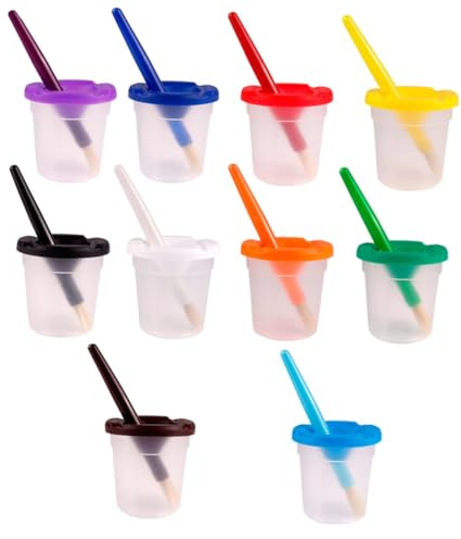 VILLFUL 10 Sets Paintbrushes with Anti-Spill Wash Cups for Watercolor Oil Painting Art Party Supplies Safe Paint Tools for Artists