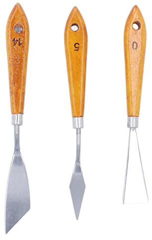 CHICIRIS Espátula de Acero Inoxidable con de Haya, Cuchillo de Paleta para Herramientas de Pintura, Modelado de Uñas, Color Madera