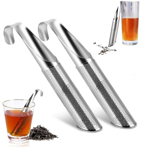 YAZWUR 2 Teesiebe aus Edelstahl, feinmaschiger Tee-Ei mit Hakenhenkel, ideal für losen Tee in der Küche, zum Aufbrühen und Abseihen von Tee