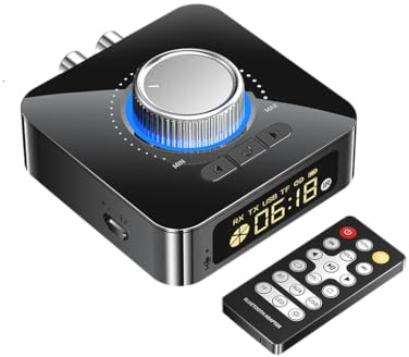 Winnes Adaptateur Bluetooth 5.0 Émetteur Récepteur TX/RX avec Télécommande, Écran LED Et Ports AUX RCA USB TF, Convertisseur Audio sans Fil Faible Latence pour TV PC Enceinte Amplificateur