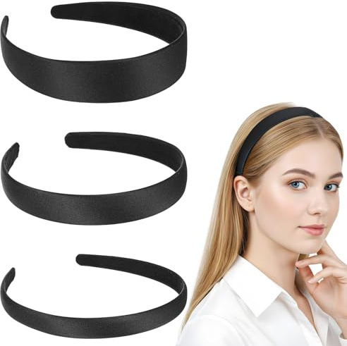 Jeffdad 3 stycken sammetshårband svarta, 3 storlekar enkelt pannband sammet hårband 1,5 cm 2 cm 3 cm mode bekväma pannband plastpannband hårband hårsmycken för flickor kvinnor