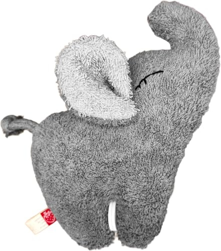Spieluhr Elefant personalisierbar mit Name & Wunschmelodie – Handgemachte Baby-Spieluhr aus Frottee (ÖkoTex 100), Geschenk zur Geburt & Taufe, dunkelgrau