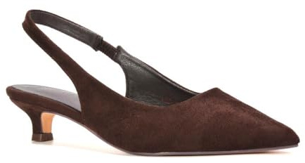 ESSEX GLAM Women's Low Kitten Heel Shoes Ladies Faux Suede Slingback Point Toe Party Evening Wedding Pumps Size 3-8