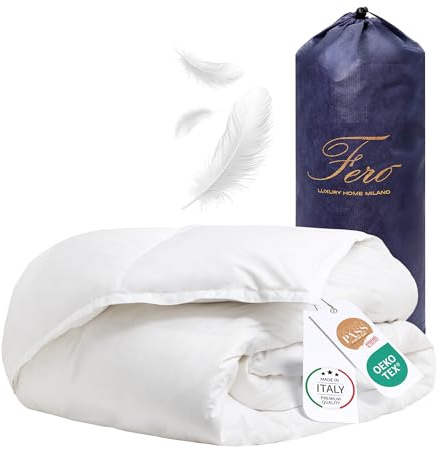 Ferò Piumino Una Piazza e Mezza in Piuma d’Oca Primaverile, Made in Italy, Duvet Leggero Traspirante, Cotone Percalle 250TC, Antiacaro, Ipoallergenico, Lavabile, OEKO-TEX