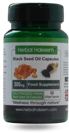 Black Seed Oil Capsules 500mg x 60 capsules (Made in the UK) - Cold Pressed, Nigella Sativa