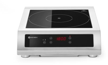 HENDI Placa de inducción modelo 3500 D XL, cocina de inducción, apta para ollas con un diámetro de fondo entre 160 y 300mm, pies regulables en altura, 230V, 3500W, 390x500x(H)120m, acero inoxidable