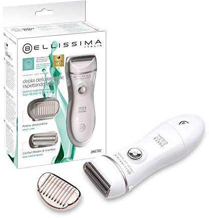 Bellissima Imetec Comfort Lady Rasoio Elettrico per Donna, Lame Arrotondate e Oscillanti, tecnologia Wet&Dry per utilizzo in doccia, Pettine distanziatore, Lama di ricambio, Beauty bag