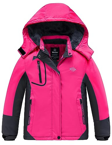 wantdo Girls' Snow Jacket Warm Ski Jackets Winter Outerwear Coat Rose Red 14-16