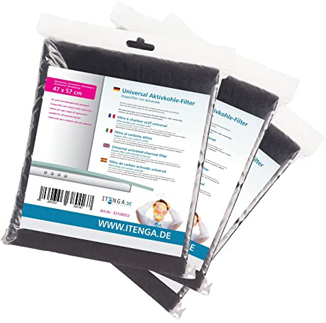 itenga universal Aktivkohlefilter 3er SET/Aktiv-Kohlefilter für jede Dunstabzugshaube geeignet- zuschneidbar - 47x57cm - Set Fettfilter + Aktivkohle für geruchsfreie Küche jetzt im 3er Vorteilspack