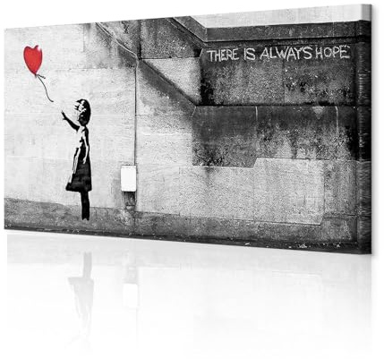 decomonkey Bilder Banksy 120x40 cm 1 Teilig Leinwandbilder Wandbild Mädchen | Strukturleinwand, Holzkeilrahmen, Bild auf Leinwand, Kunstdruck, Wanddeko, Wohnzimmer, Wanddekoration, mit, Ballon