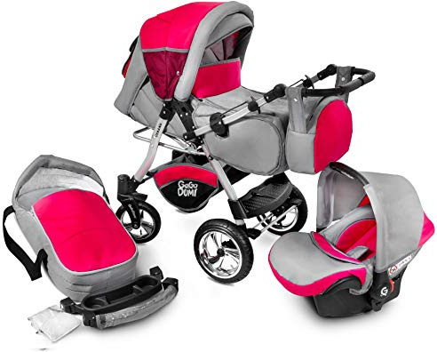 GagaDumi Urbano Passeggino TRIO Baby Carrozzina 3in1 Seggioliono OVETTO AUTO,Fatto nell'Unione Europea (U11-Red zone)