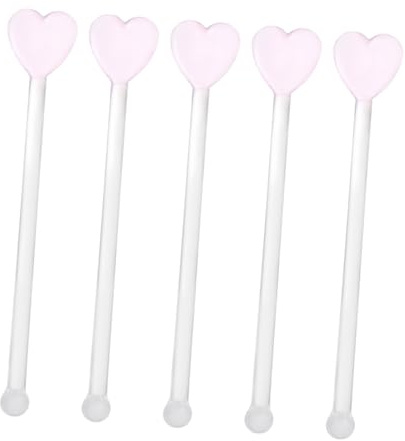 Cabilock 5pcs Glass Stirrer Sticks Wine Cocktail Mixing Swizzle Sticks Coffee Milk Beverage Stirring Rod for Home Bar Restaurant (Heart)