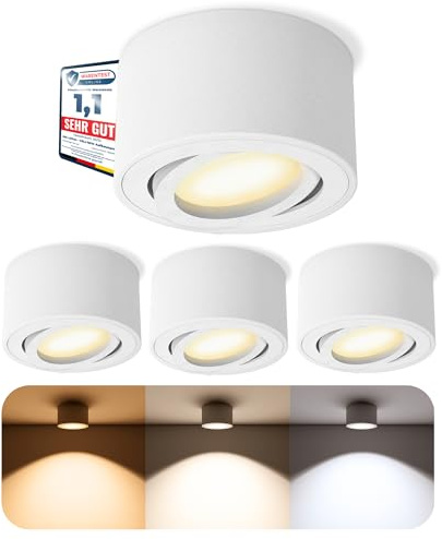 SSC-LUXon CELI-1WM Aufbau Deckenspots LED schwenkbar - mit 4x LED Modul tauschbar 4W warmweiß 230V - 4er Set Aufputz Spots weiß
