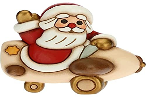 THUN - Soprammobile Babbo Natale su Aeroplano - Decorazioni Natale Casa - Formato Grande - Ceramica - 10,5 x 9,5 x 10,5 h cm