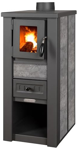ProTermo Kaminofen Lava Ceramic Anthrazit/Schwarz - 6,5 kW Heizleistung - 35x44x78 cm Holzofen mit Schamottsteinen mit Sichtfenster - Bauart 2