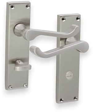 Infinity Decor Set of Satin Nickel Victorian Scroll Lever Door Handle on Rectangular Backplate Zinc Bathroom Latch Lever Privacy for Interior Doors