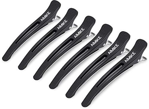 AIMIKE 6pcs Professional Hair Clips for Styling Sectioning, Non Slip No-Trace Duck Billed Hair Clips with Silicone Band, Salon and Home Hair Cutting Clips for Hairdresser, Women, Men - Black 10.9cm