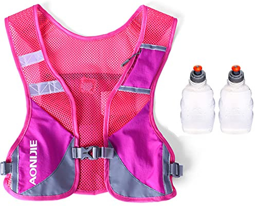 Ultraleicht Reflektierender Trinkrucksack Rucksack Trinkweste Marathon Running Rucksack für Damen Herren (Rose - mit 2 250ml Flaschen)