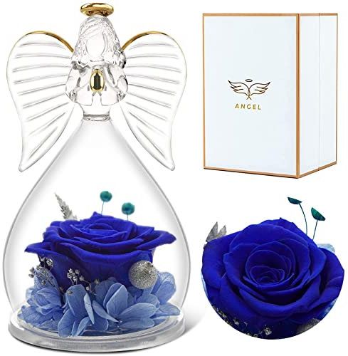 Sunia Ewige Rose Engel Geschenke für Frauen Weihnachten,Engel Figur Geschenke für Mama Oma,Geburtstagsgeschenk für Frauen,Ewige Rose im Glas Schutzengel,Infinity Rosen Geschenke Weihnachten Muttertag