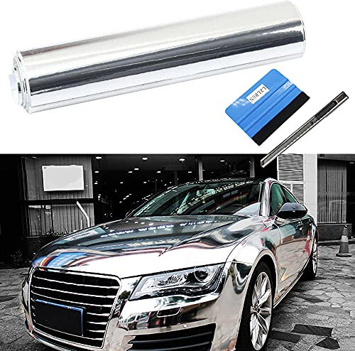 NewL Pellicola adesiva adesiva in vinile cromato e argento lucido, senza bolle, fai da te, per auto, bici, motore, carrozzeria, pellicola autoadesiva (30 cm x 150 cm)