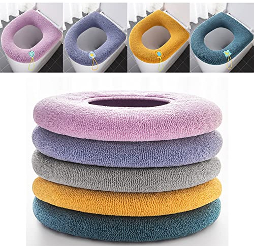XUBX 5 Pezzi Coprisedile per WC, Cuscinetti Coprivaso per WC, Estensibili Toilette Copri Sedile, Copriwater Tessuto, Copriwater Morbido, Coprisedile Tappetino WC, Morbidi e Caldi, Lavabili