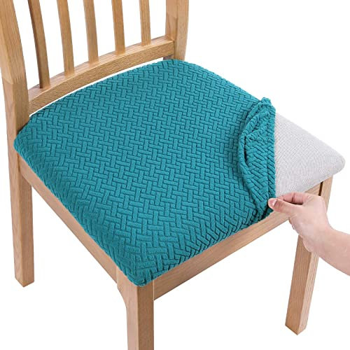 Homaxy Fundas Sillas Comedor, Modernas Funda Asiento Silla, Muy Fácil de Limpiar Duradera, Fundas Elásticas Chair Covers Lavables (Verde Azulado, Paquete de 2)
