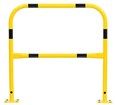 The Workplace Depot Metal Perimeter Barrier - High-Visibility Yellow Steel Impact Protection, Robust Bollard for Car Parks, Warehouses & Outdoor Security, Includes Fixing Bolts(1m Wide)