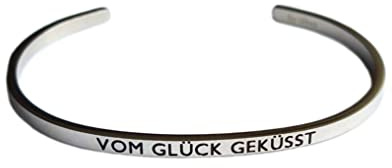 Eleganter Armreif Armband silber mit Mantra und Spruch bis ca. 16 cm. VOM GLÜCK GEKÜSST