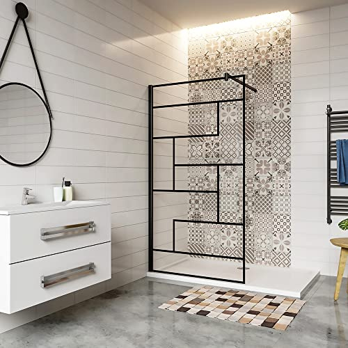 AICA paroi de douche 70x200cm paroi de douche à l'italienne en 8mm verre anticalcaire style moderne avec une barre de fixation noire extensible 70-120cm en cylindrique