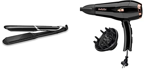 BaByliss Sleek Control Wide Glätteisen mit Ionen-Technologie und extra langen & breiten Platten, ST397E & Cordkeeper 2000 Ionic-Haartrockner D373E, einzigartige Kabeleinzugsfunktion, 2000 Watt schwarz