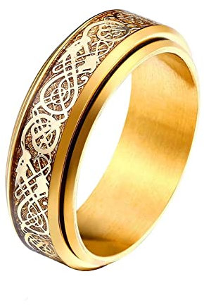 Homxi Herren Ringe Gothic,Ringe Rund Ringe Edelstahl Herren mit Gravur Gold Ring Herren Größe 58 (18.5)