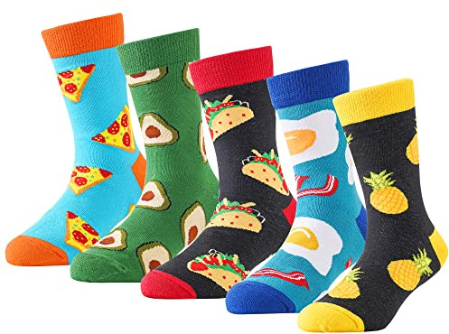 BISOUSOX Niño Calcetines Algodón Calcetines Divertidos Niño Cómodo Calcetines con Estampado de Comida Respirable Calcetines Deportivos para Niños Año Nuevo Calcetines para Niño