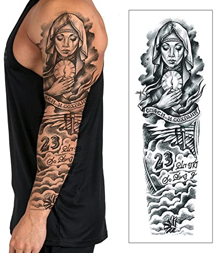 Temporary Tattoo Sleeve Transfer - Full Arm Realistic Waterproof Fake Tattoo Sticker for Men Women Kids - By Delusion Tattoos (David Beckham Inspired), 17cm x 48cm