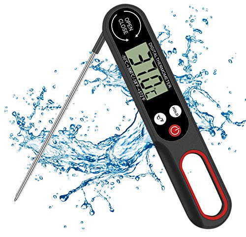 QEIHITYO Digitales Küchenthermometer Fleischthermometer Bratenthermometer mit Faltbar Langer Sonde und LCD Bildschirm zum Küche Grillen Kochen Backen Babynahrung Milch