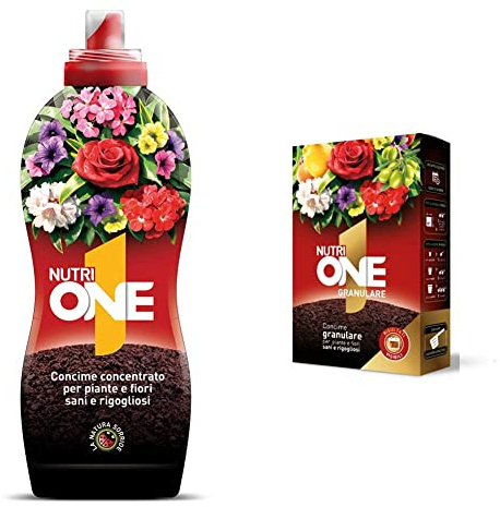 NUTRI 1 ONE NutriONE Concime concentrato per Piante e Fiori, 1 litro, 1000 unità & Concime microgranulare One piante e fiori