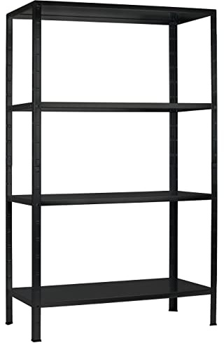 SCHULTE Regalwelt Steckregal mit 4 PowerMAX Fachböden, 65 kg Tragkraft, 180x60x40 cm (HxBxT), schwarz-Struktur, Lagerregal, Werkstattregal, Kellerregal, Garagenregal, Metallregal