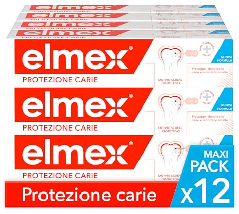 Elmex - Dentifricio Anticarie 12x75ml (Consegna in 48 Ore), Dentifricio per la Protezione contro la Carie, Protezione di Denti e Smalto, Formula Anticarie Avanzata