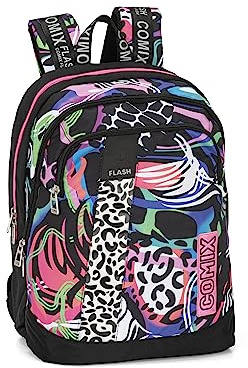 Comix Flash – organisierter Rucksack für Mittelschule, Ober- und Grundschule mit 2 großen zentralen Räumen mit Reißverschluss und verstellbaren Schultergurten,32x43x23 cm, 31 l